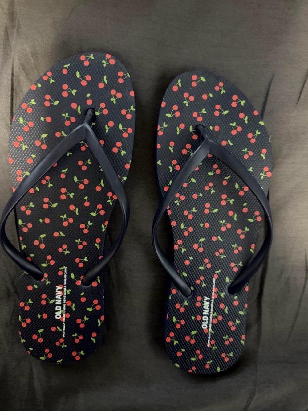 Old Navy Navy Flip Flops with Red Cherry Pattern NWOT
